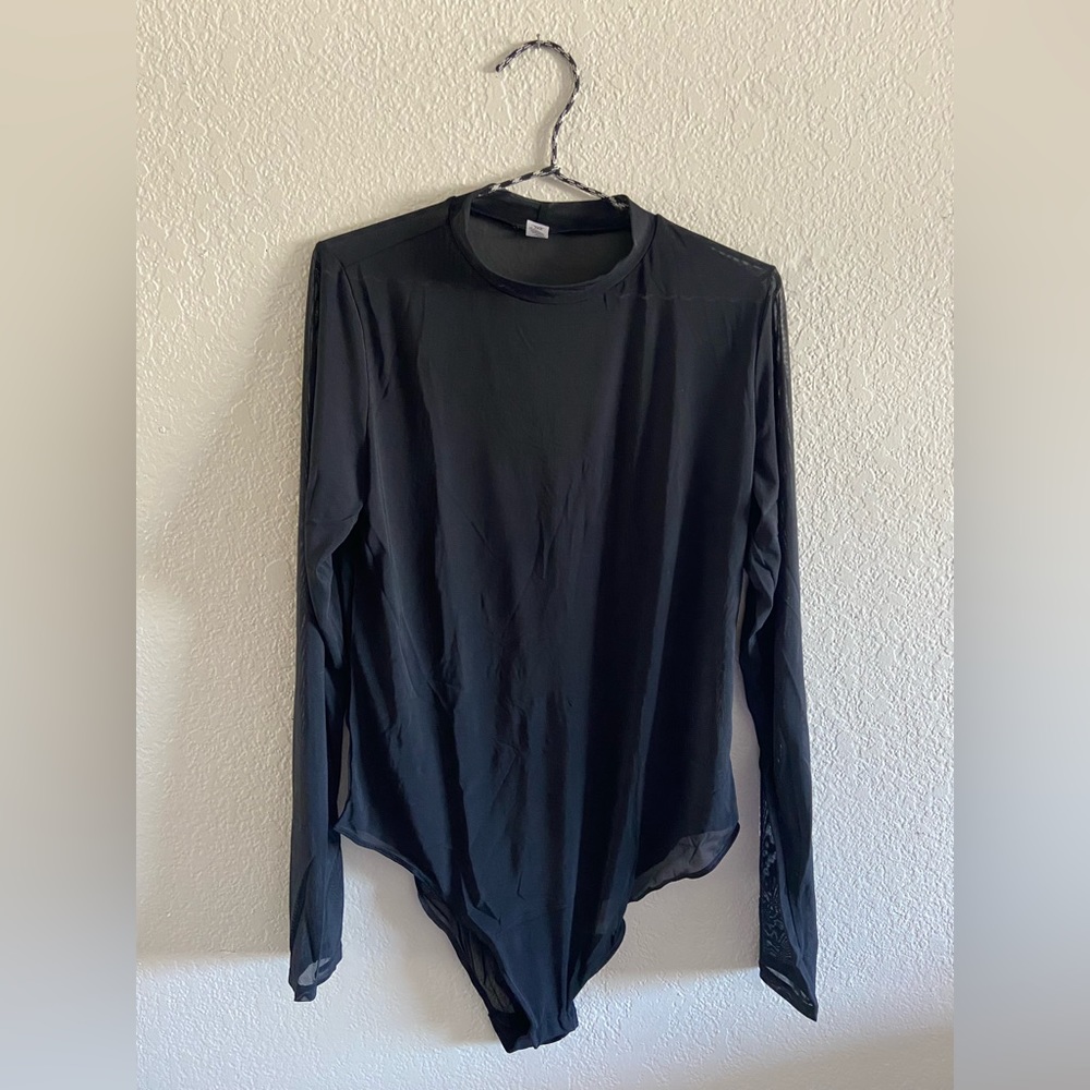 Black Mesh Long-sleeve Bodysuit